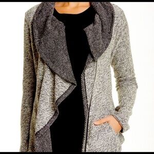 BNCI by Blanc Noir Red Tweed Knit Ruffle Zip Jacket New